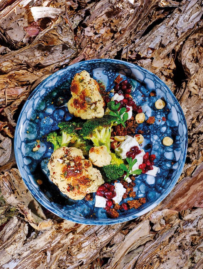 Roasted Broccoli and Cauliflower with spicy citrus dukka,