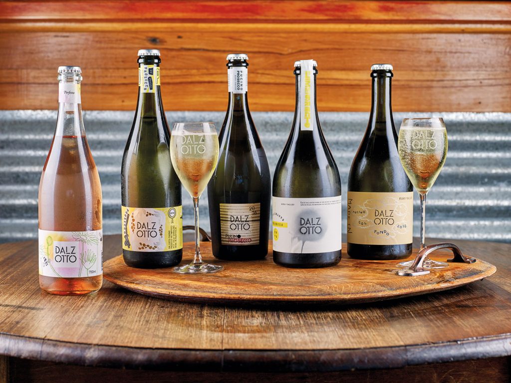 The prosecco collection, in order from sweeter to drier: Pink Pucino Prosecco NV, Pucino Prosecco NV, vintage Pucino Prosecco, L’Immigrante Prosecco, Col Fondo