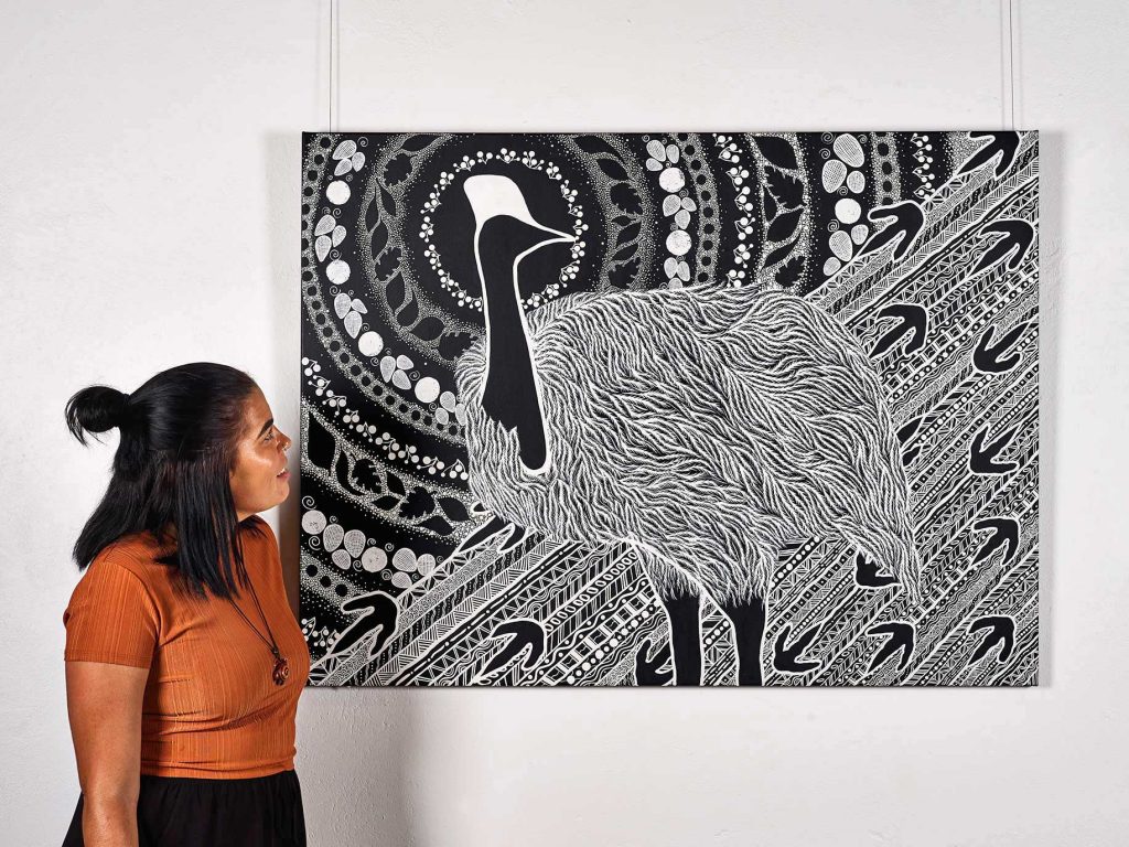 Artist Tarsha Davis at Aboriginal Exhibitions Gallery at Rutherglen Estates