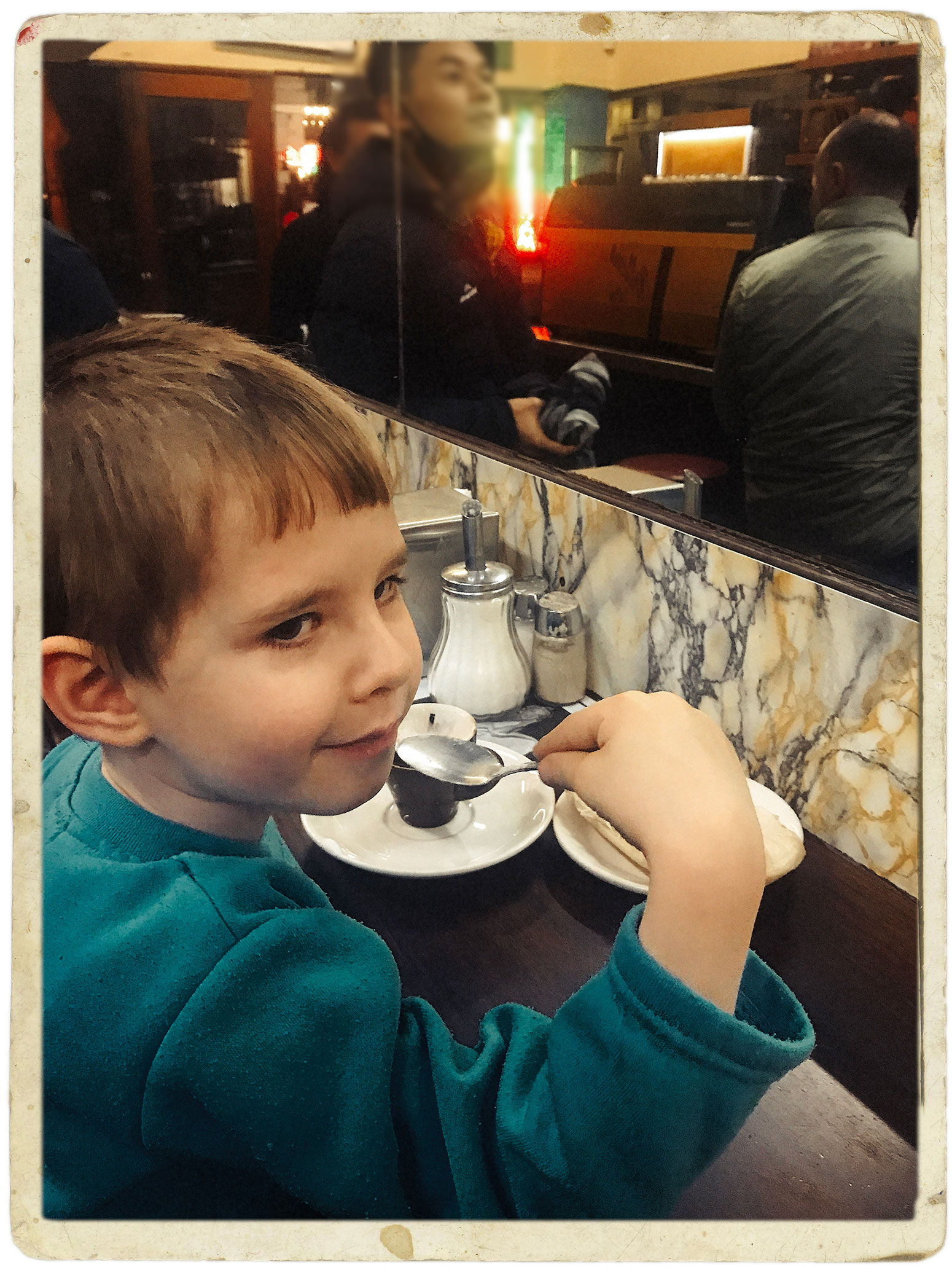 Elisey Durrant's first proud and pleasing trip to Pellegrini's Espresso Bar 